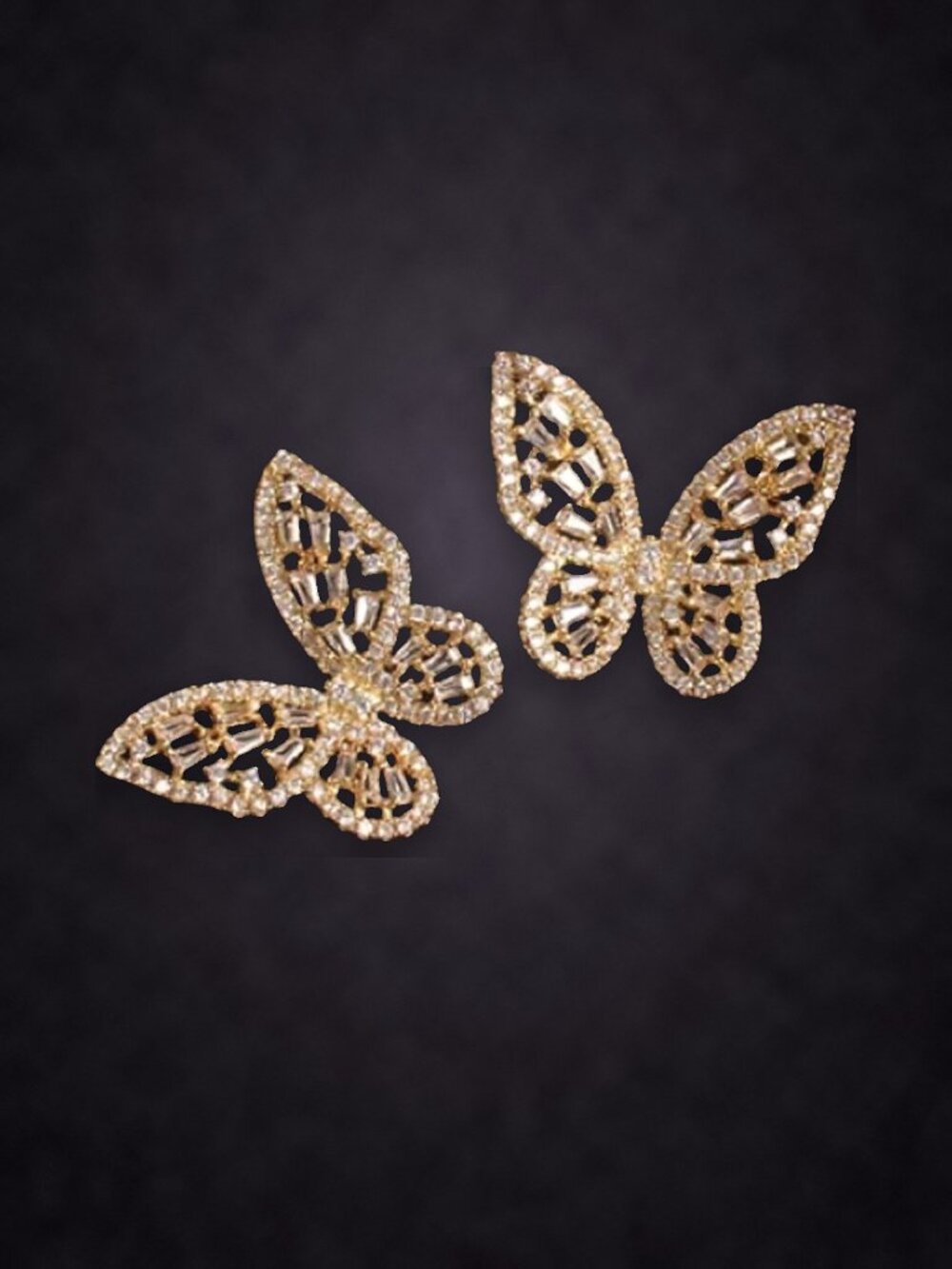 Gold Tone Pave Crystal Butterfly Stud Earrings, Sparkly Statement Studs NWT